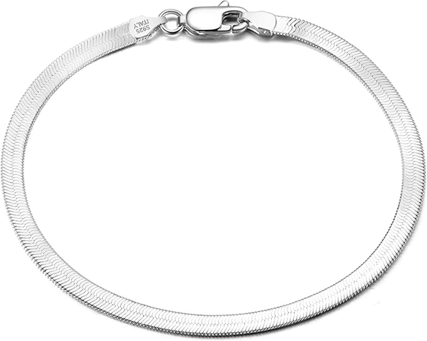 Platinum/Gold Plated 925 Sterling Silver Dainty Snake Bone Bracelet for Women, Tiny Sideways Cross Bracelets Layered Herringbone Chain Bracelet Handmade Jewelry Gift