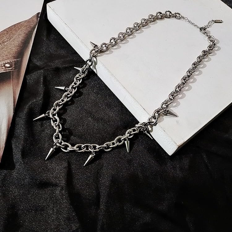 Tapered Rivet Stainless Steel Necklace for Men, Punk Style，38+5cm3