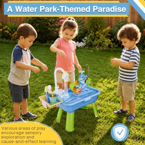 MeXYZ 2026 Upgraded Water Table for Toddlers 1-3, Kids Mini Play Sink Toys with Running Water & Electric Pump, Kitchen Sink Sensory Toy, Fishing Game Outdoor Water Play Table for Kids Ages 4-8, Blue — view 6