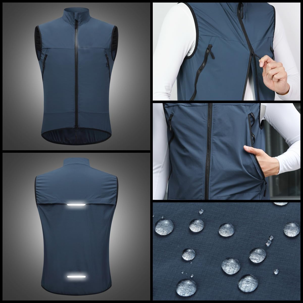 Reflectante Softshell Chaleco De Ciclismo, Hombres Mujeres Impermeable Verano Correr Chaleco De Ciclismo Ligero Sin Mangas, Transpirable Cortavientos Chaleco Deportivo Para Correr