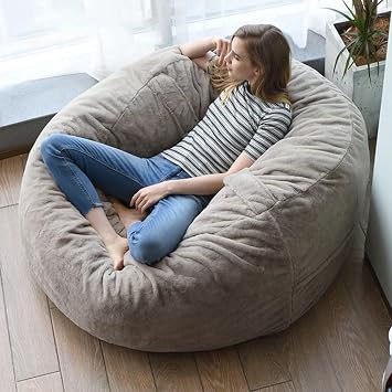 SXBCyan 4ft Pouf Cover Bean Bag Chair Beanbag Sofa Ottoman Faux Bunny Fur Bean Bag Cover Without Filler! Beanbag Pouf SacLight Grey