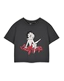 Betty Boop Womens Grey Cropped Short Sleeve Graphic Tee | VIA Cartoon Character Crew Neck T-Shirt