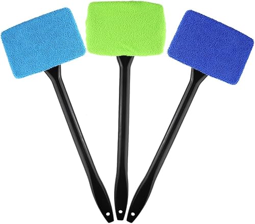 TOPINCN Herramienta para parabrisas, limpiador de ventanas de coche con mango irrompible extensible de largo alcance y paño de microfibra lavable