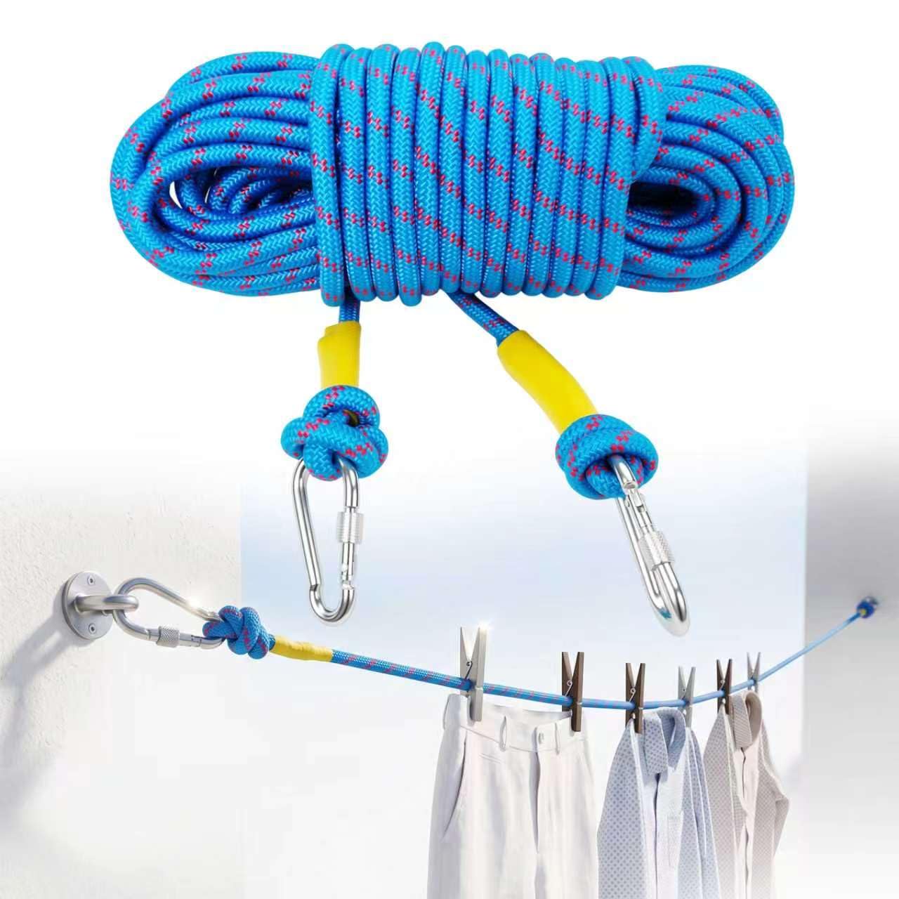 Tidetake 1 20M Heavy Duty Polyester Washing Line Rope With Hooks,0Mm Steel Core Clotheslines With 2 Hooks,Multipurpose Strong Rope Laundry Line,Polyester Steel Core Clothesline For Outdoor Garden,Camping
