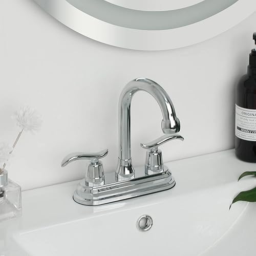 Miniatura 2 de SOLVEX SP-40103 - Grifo de lavabo de baño de 2 manijas, 4 pulgadas, grifo de baño de 3 agujeros, cromado, grifo de lavabo de baño con manija de