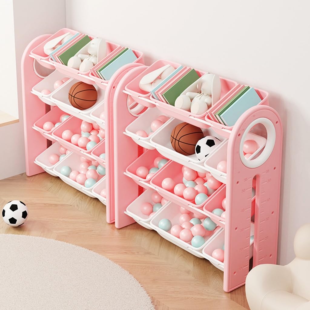 Organiseur de jouets avec 12 bacs de rangement – Organiseur multi-bacs à 4 niveaux pour livres, matériel scolaire, jouets – Organisateurs de jouets pour enfants et rangement pour salle de jeux