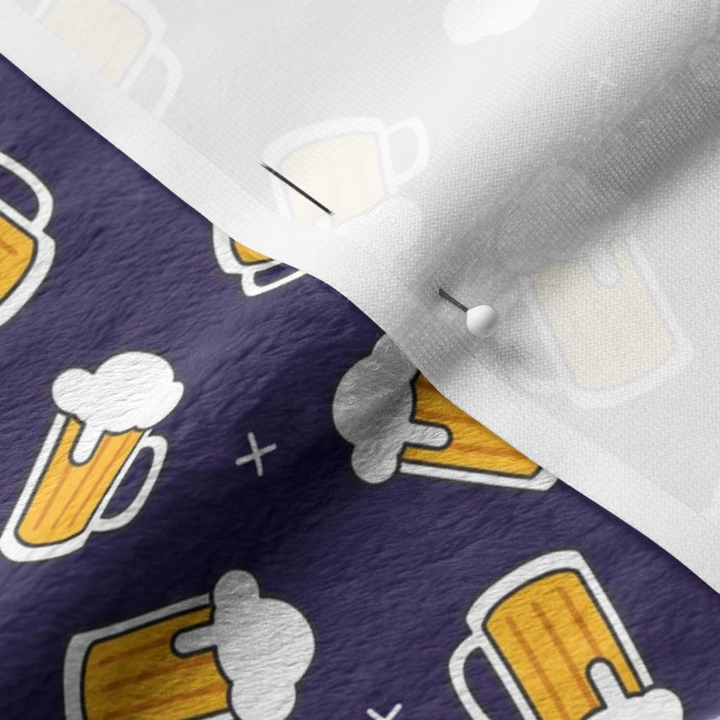 Spoonflower Fabric - Scale Beer Mugs Navy White Yellow Printed on Minky Fabric by The Yard - Sewing Baby Blankets Quilt Backing Plush