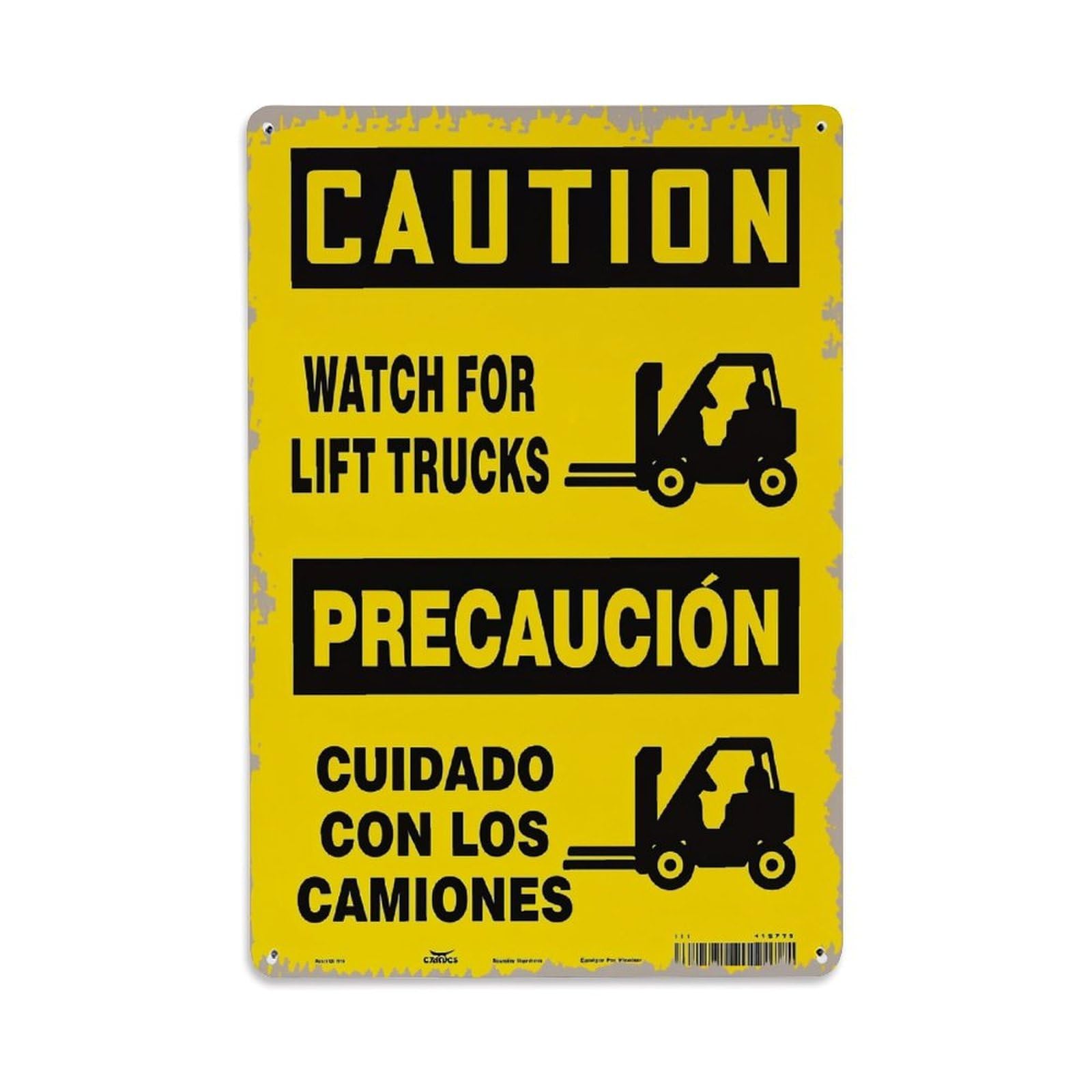 Jdfenggu Vintage Caution Watch For Lift Trucks Precaucion Cuidado Con Los Camiones Retro Metal Tin Sign, Decor Art Poster For Bar, Home, Man Cave, Kitchen, Laundry Room Gift 8X12inch