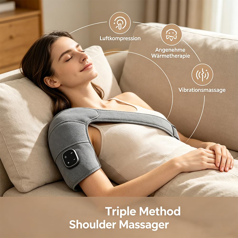 Relevo 3-in-1 Schultermassage, Relevo Triple Method Schulter-Massagegerät mit LED-Anzeige, Kabellose Schultermassage Gerät mit Wärme und Vibration (Eins)