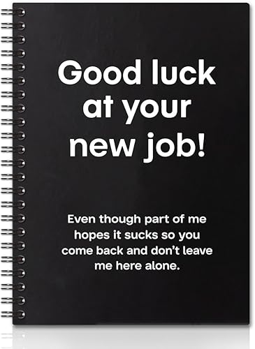 QYUVK Good Luck At Your New Job - Cuadernos en espiral de tapa dura de 160 páginas de 6 x 8 pulgadas para escribir y dibujar, divertido diario negro