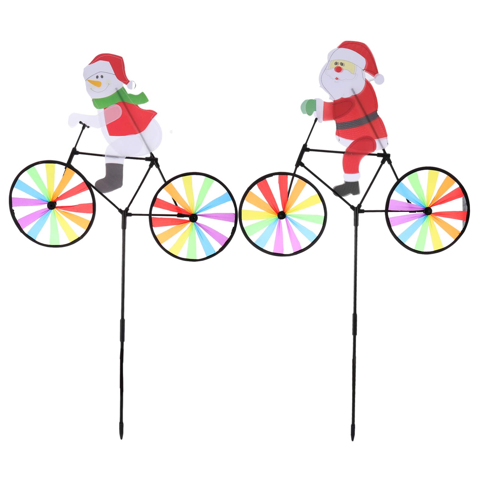 Cabilock 2pcs Christmas Garden Spinner Santa on Bike Windmill Xmas Pinwheels Holiday Wind Sculpture Stake for Patio Lawn Yard Garden Decoration