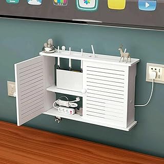 iiDMRURvm Wall Router Storage Box WLAN Box Router Shelf TV Cable Hide Box Cable Organiser Wall Mounted Floating WLAN Router Shelf,Large