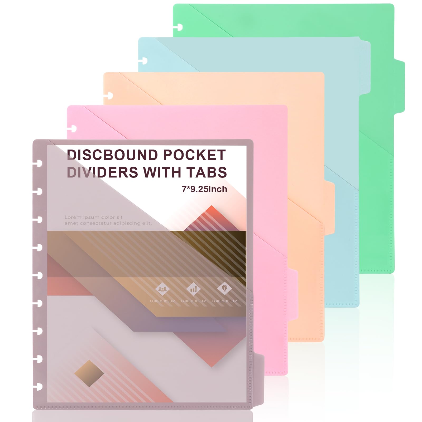 5 Tab 7 * 9.25 Inch Discbound Pocket Dividers with Tabs Planner Pockets Inserts Disc Notebook Accessories 9 Disc Planner Pocket Discbound Planner Cover for Document Discbound System (5)