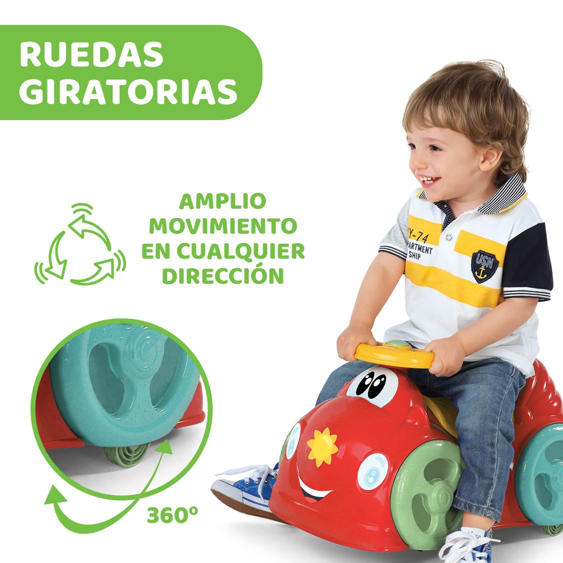 Chicco All Around, Eco+ Rojo, Correpasillos para Niños 1 a 3 Años (Máx. 20 kg), Fabricado en Italia, 75% Plástico Reciclado, Ruedas Giratorias, Claxon Mecánico, Almacenamiento, Pegatinas Incluidas
