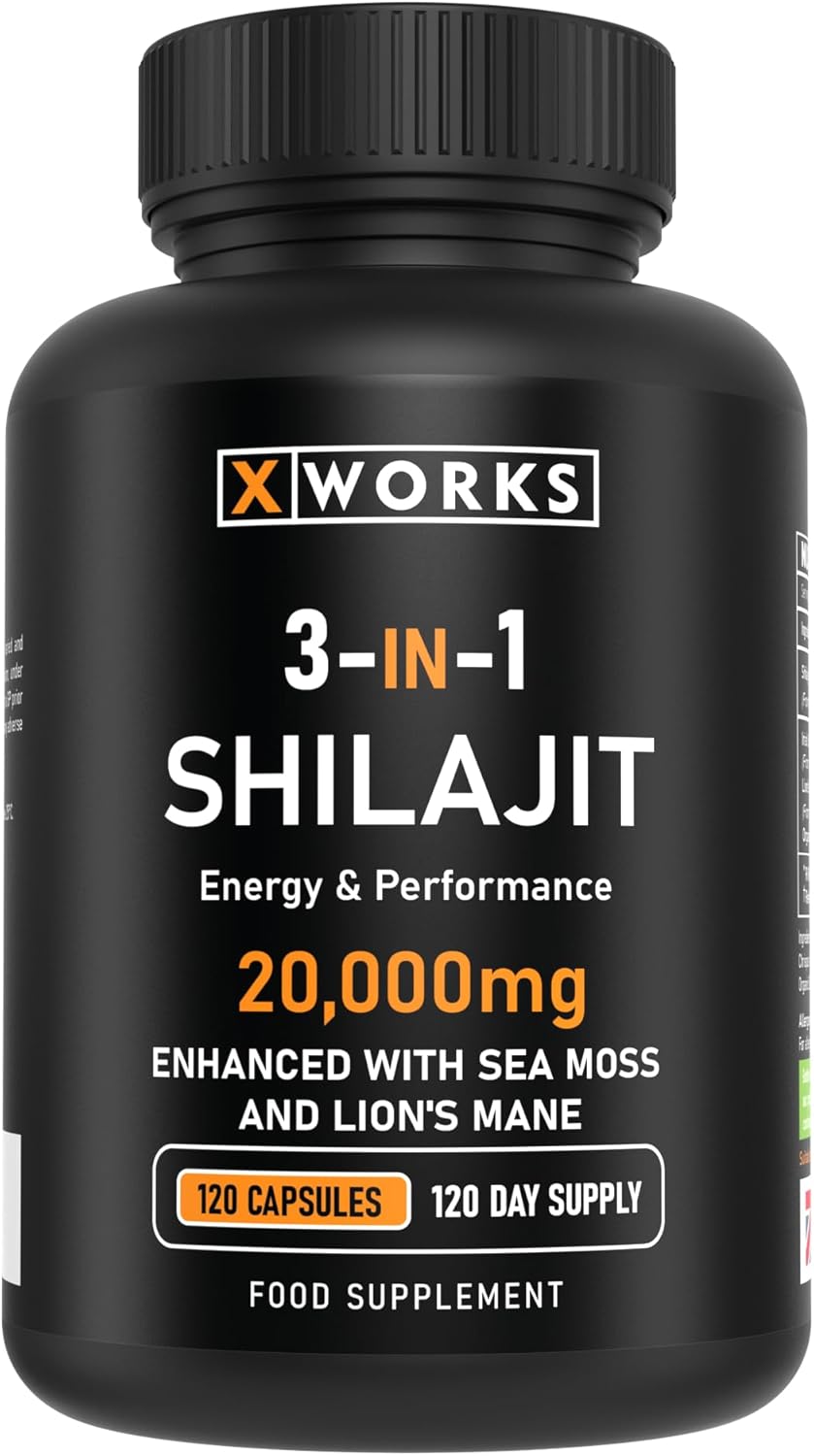 Shilajit Seamoss and Lions Mane Capsules – 20,000mg – 3 in 1 Capsules – High Strength Himilayan Supplement with 60% Fulvic Acid for Both Men and Women – Made in The UK