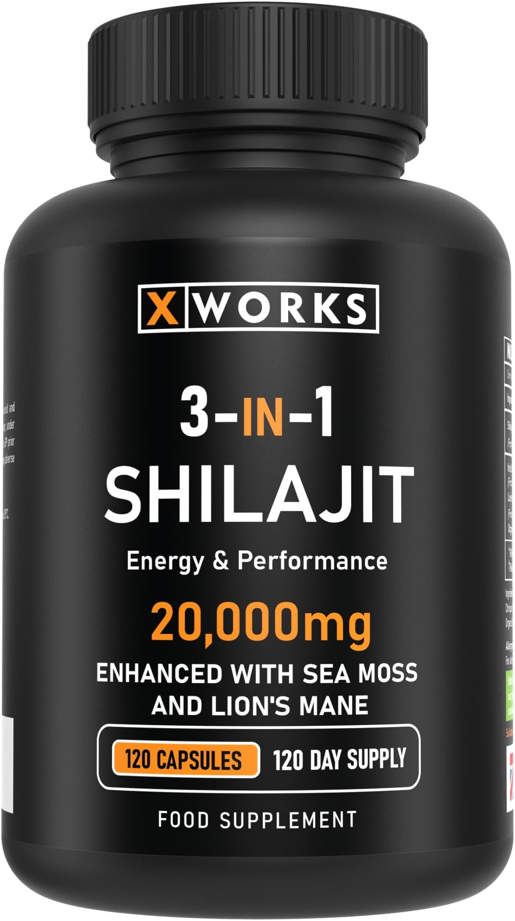 Shilajit Seamoss and Lions Mane Capsules - 20,000mg - 3 in 1 Capsules - High Strength Himilayan Supplement with 60% Fulvic Acid for Both Men and Women - Made in The UK