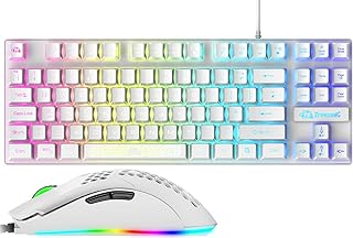 Gaming Keyboard Mouse Combo, RGB Backlit Keyboard + 6400dpi Programmable Gaming Mouse + Mice Pad, Dedicated Multi-Media Keys, Spill Resistant, Anti-Ghosting, UK QWERTY English Layout - White