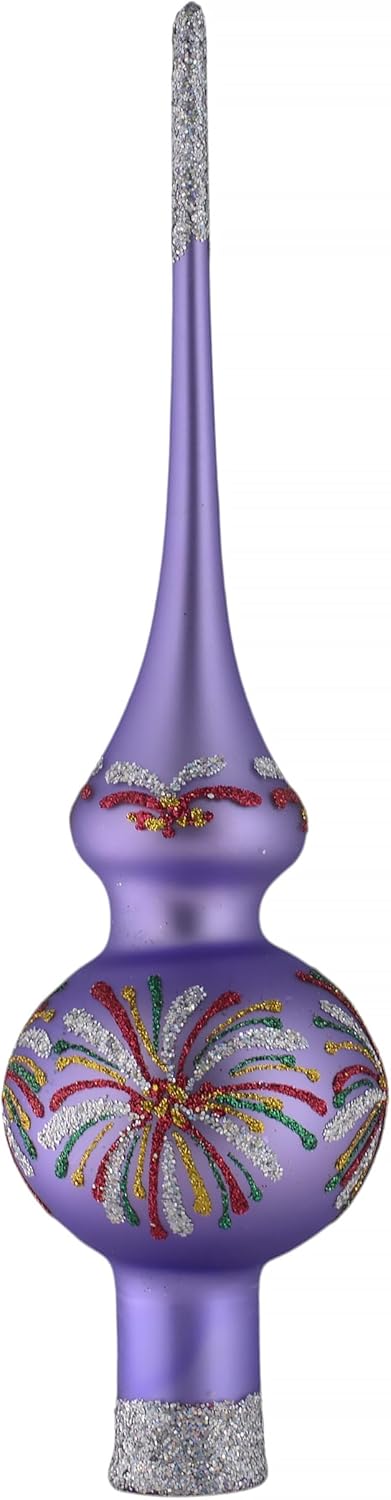 Fireworks - Hand Painted Hand Blown Purple Glass Christmas Tree Topper