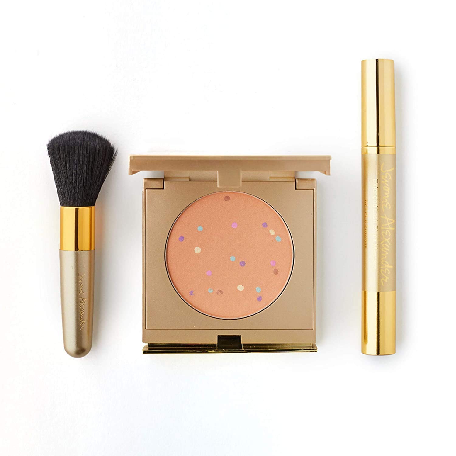 Jerome AlexanderMagicMinerals Pressed Mineral Powder Set with Mirror Compact, Extending Lash Mascara, Professional Stubby Brush & Blending Sponge (Dark)