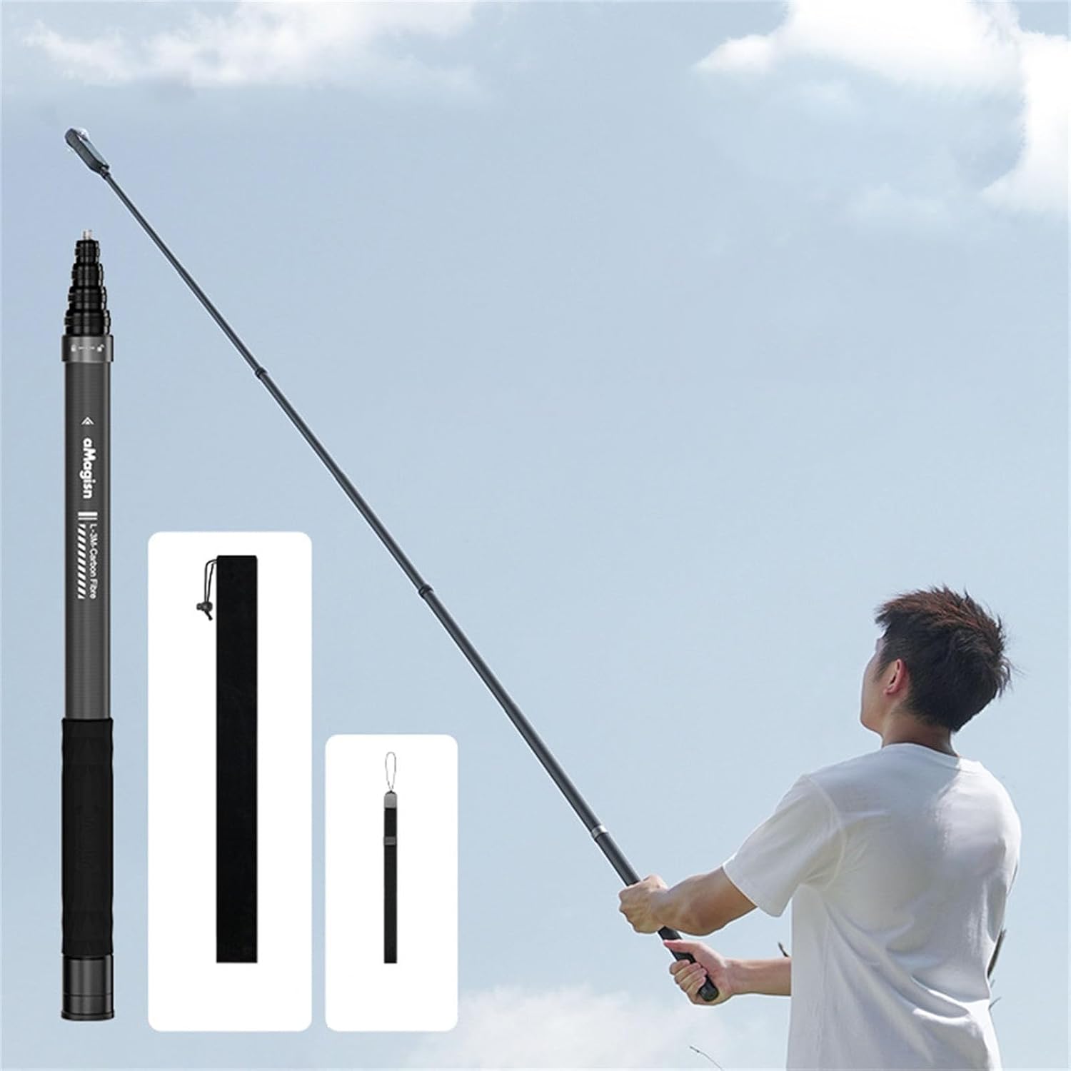 300cm 見えない自撮り棒 耐久性 5段階の長さ調節可能 軽量 アクションカメラ用 カーボンファイバー一脚