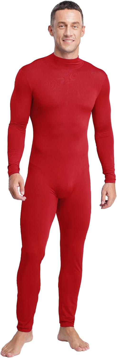 Mens Full Bodysuit Long Sleeve Unitard Back Zipper Dance Leotard Bodysuit Costume