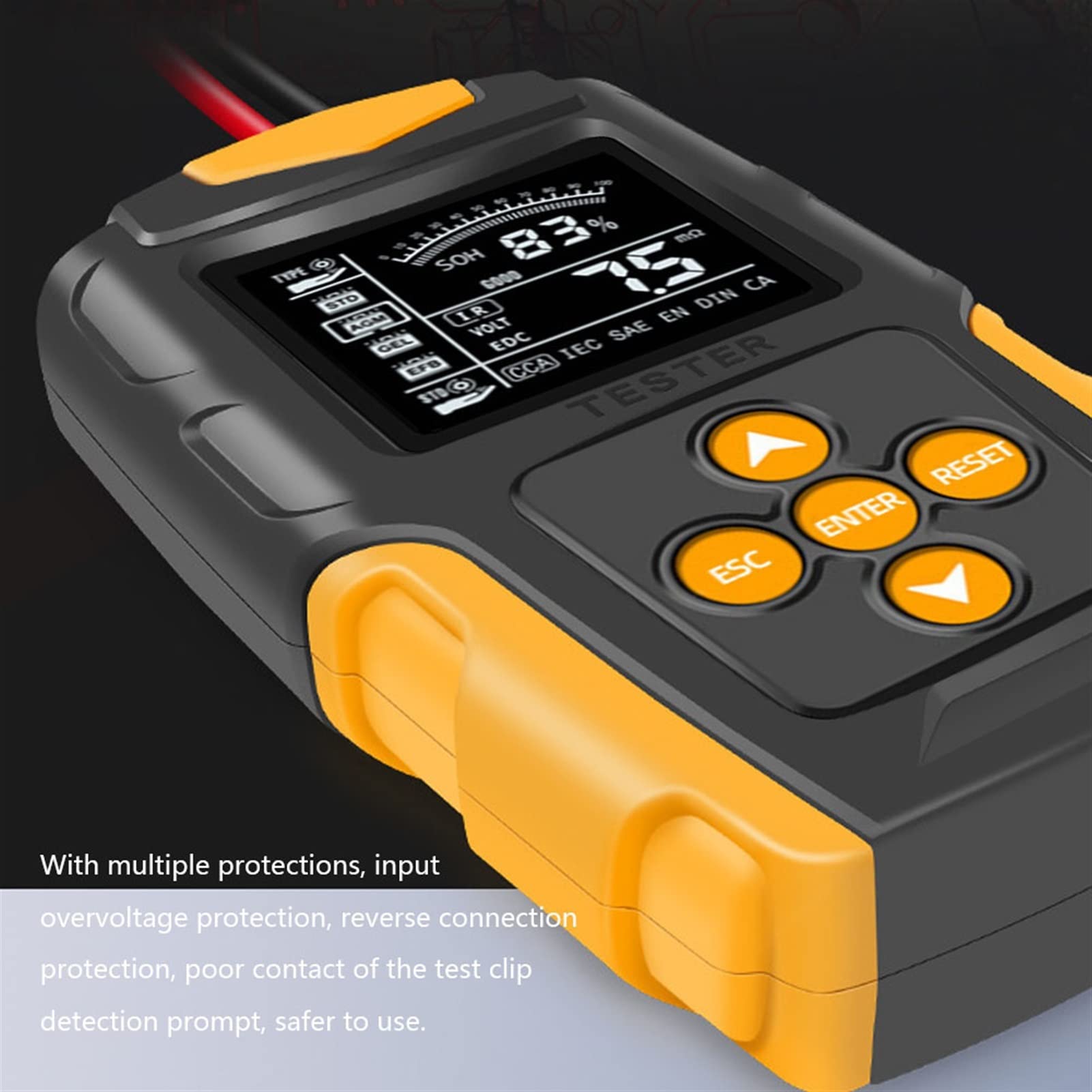 1 2V / 24V Probador de batería de coche LCD Analizador de batería digital Herramienta de diagnóstico de carga de automóviles SOH SOCI CCA IR Medición for la motocicleta del coche.(Bianco)