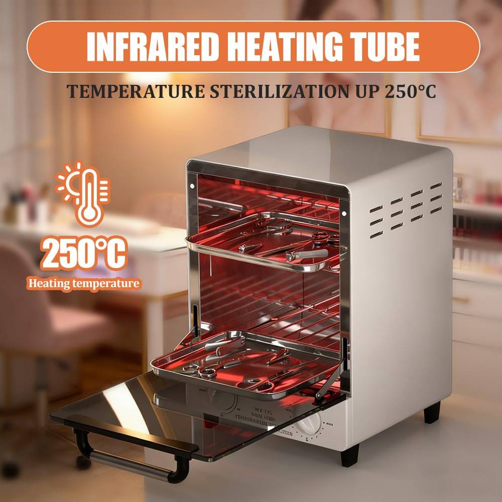 Scatola per la pulizia dello sterilizzatore per unghie, sterilizzazione ad alta temperatura 250 ℃, 1000 W pinzette disinfettante con controllo della temperatura e timer per attrezzature per saloni di