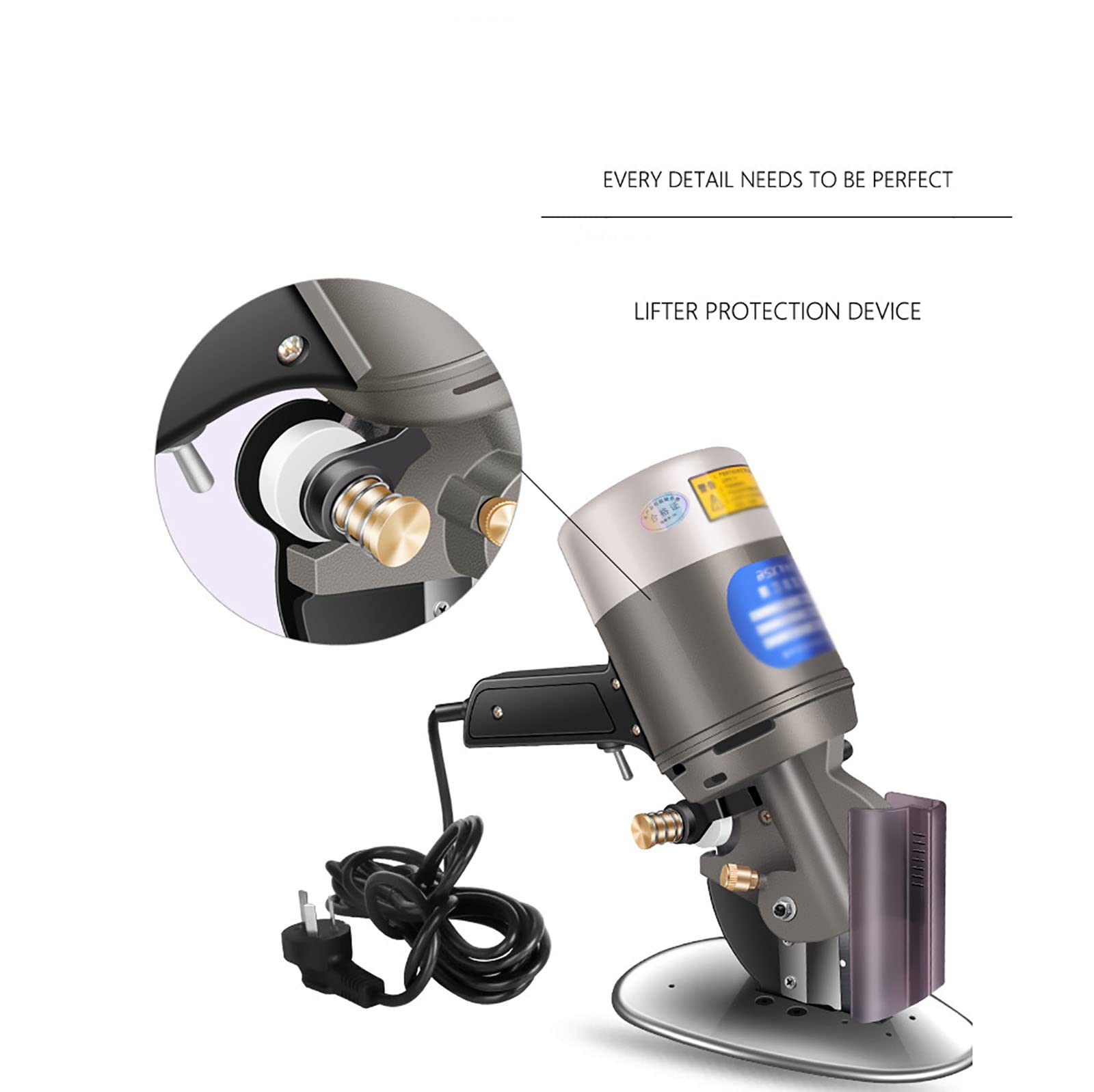 Cortador rotatorio de tela eléctrico, máquina cortadora de tela manual, viene con función de afilado y dispositivo protector elevable, para ropa multicapa, textiles, papel, mantas, sombreros, etc.