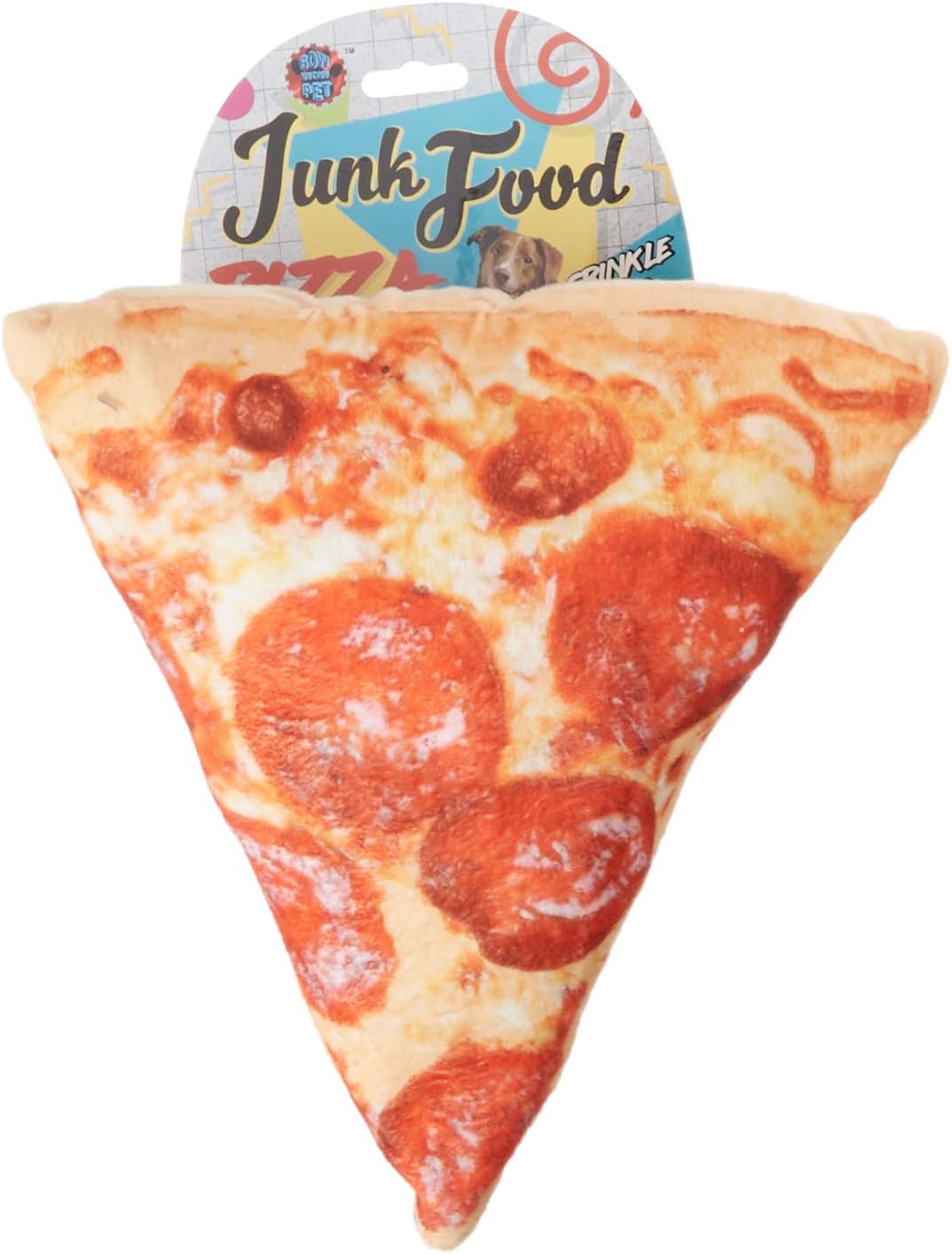 Bow-Wow Pet Products B07KGJMZ86 Junk Food Plush Pet Dog/Puppy Fetch & Play Toy Crinkle Sound (Pepperoni Pizza Slice), Medium image 2