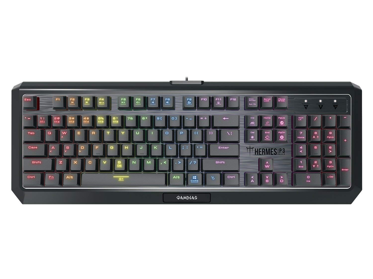 GAMDIAS Hermes P3 Black mechaniczna klawiatura USB Gaming 104 klawisze Low Profile RGB Switches niebieskie podświetlenie klawiatury układ UK