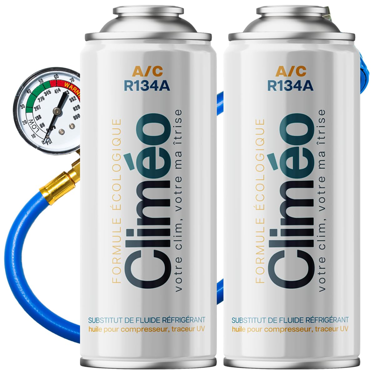 2 x 400 ml et tuyau avec manomètre - Remplacement écologique du réfrigérant R134a/R12 - Remplissage autonome du climatiseur