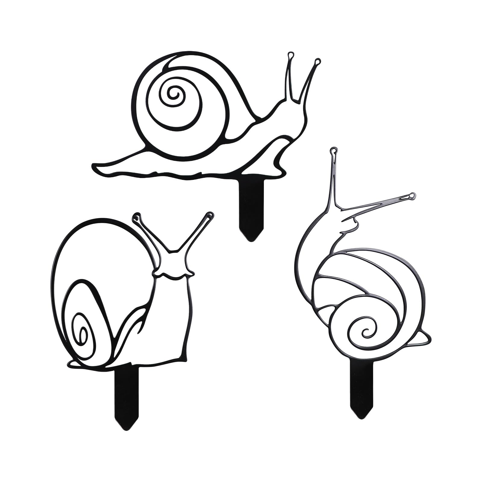 KOLYMAX Garden Metal Snail Stakes, Outdoor Yard Art Decorations, Black Sculptures, Set of 3