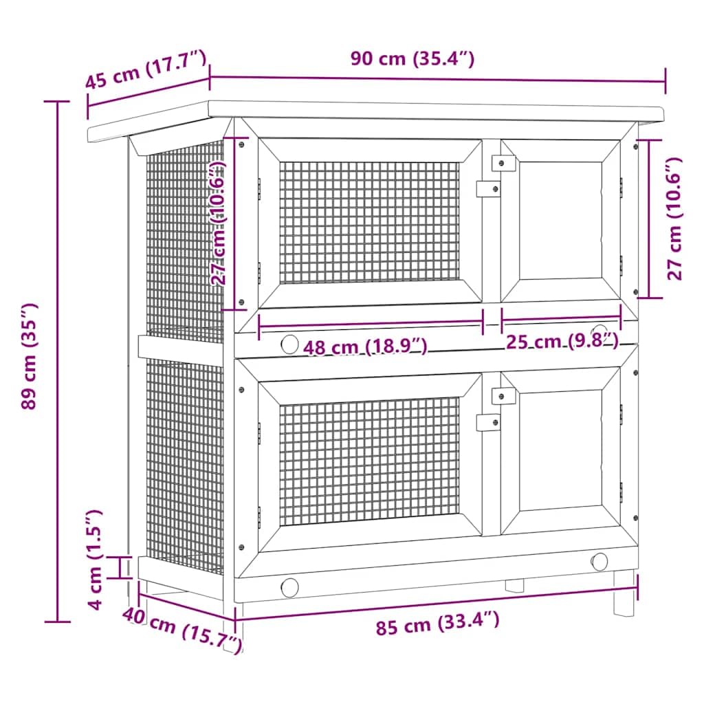 vidaXL Conejera de Exterior Madera 4 Puertas Casa de Conejos Jaula de Mascota