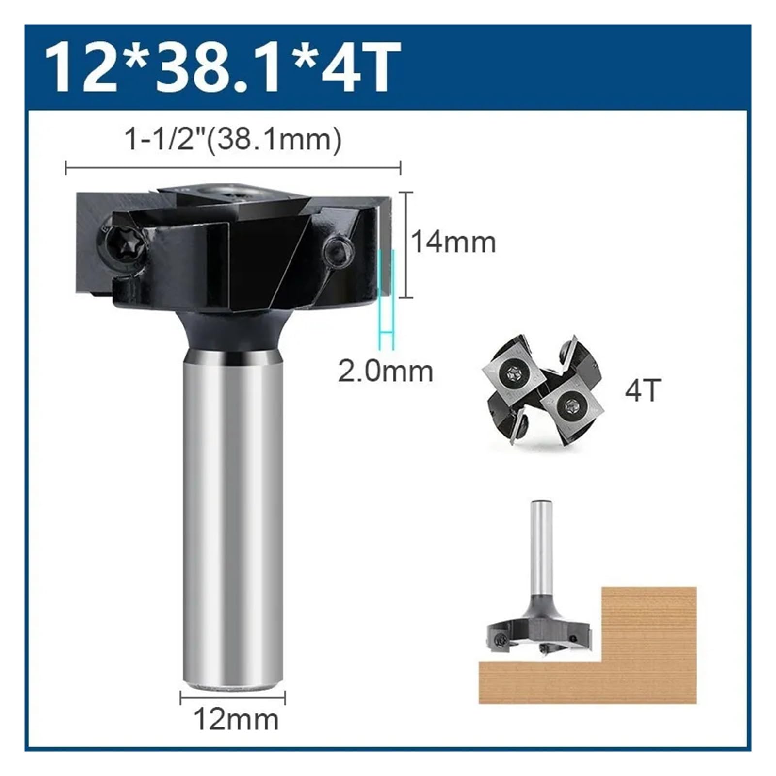 Fraise à Surfacer Pour Défonceuse - Tige 12 Mm, Diamètre De Coupe 45 Mm - Lames En Carbure De Tungstène Amovibles