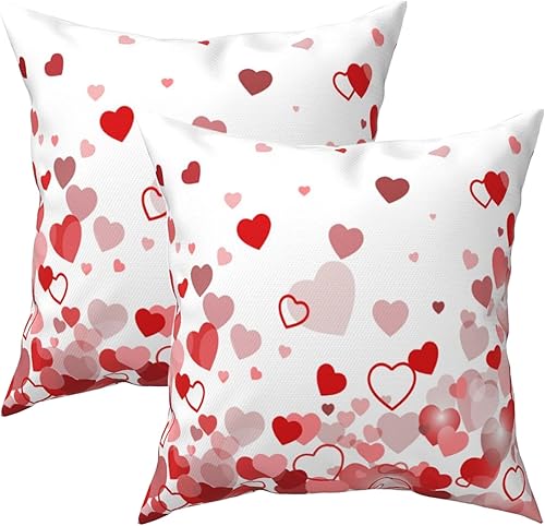 Juego de 2 fundas de almohada de corazón para el día de San Valentín, fundas de almohada de corazones de amor de 18 x 18 pulgadas, funda de almohada