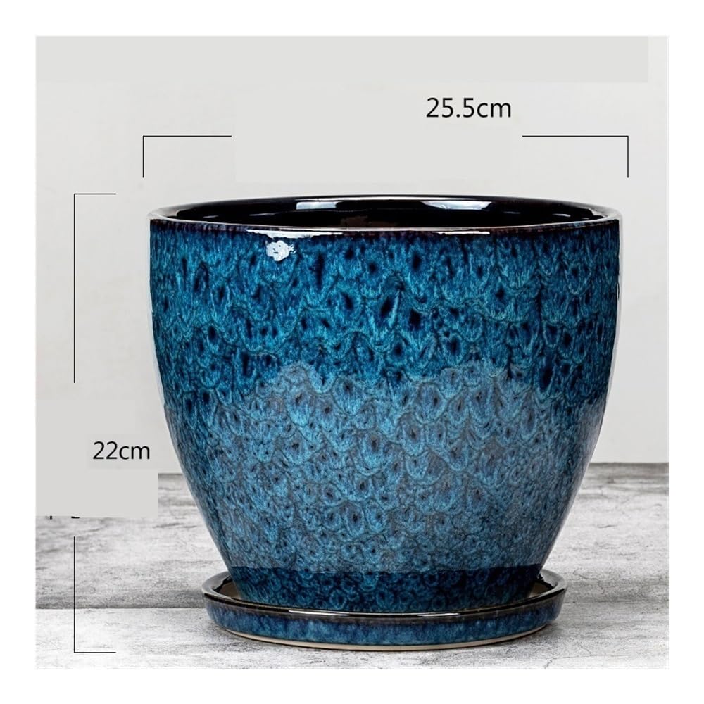 Doniczka, Pogrubiona doniczka ceramiczna do użytku domowego z dzieloną tacką, duża, biurkowa, na kwiaty i zielone rośliny