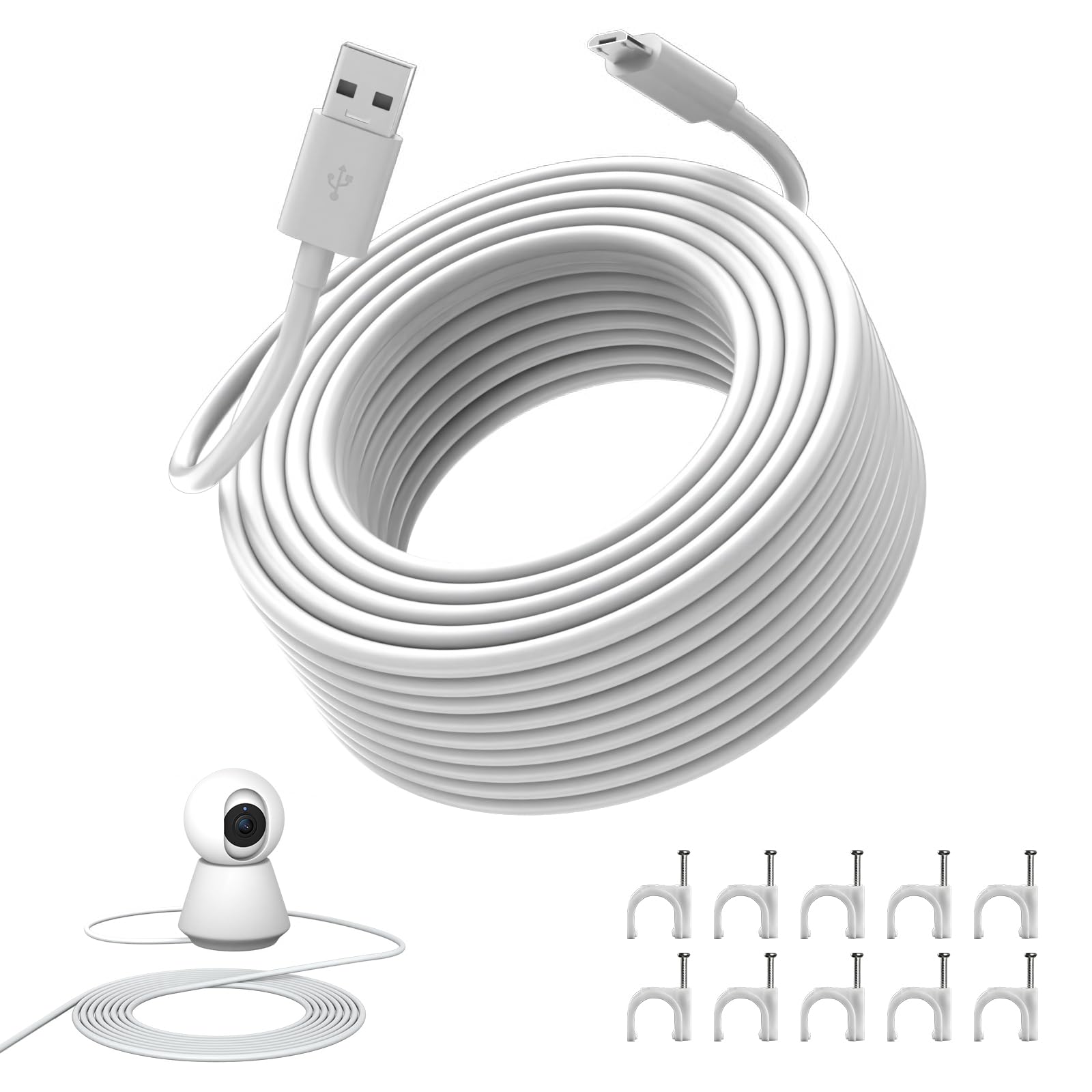 BASESAILOR Cavo Ricarica Micro USB 3M/2P,Cavo Filo Prolunga Caricatore Alimentazione Micro Piatto Lungo per Neos Smartcam,Nest,YI Camera,WyzeCam V3 V4,Blink XT XT2 Mini,Furbo Dog,Arlo Pro,Netvue,Xbox