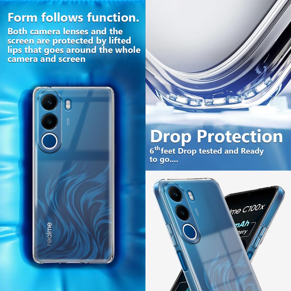 Image of Fashionury Shockproof Crystal Clear Back Case Cover for Realme C100X 5G | Transparent Back Cover | Raised Bumps for Camera & Screen Protection for Realme C100X 5G