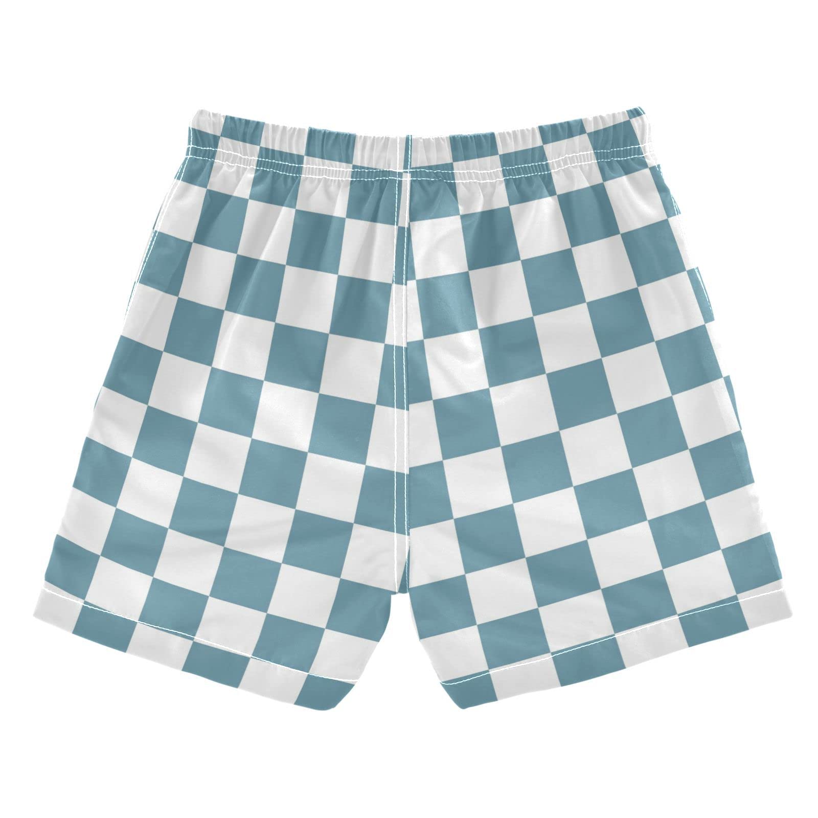Blue White Checkerboard Boys Swim Trunks Squares Plaid Toddler Beach Board Shorts Baby Summer Bathing Suit S