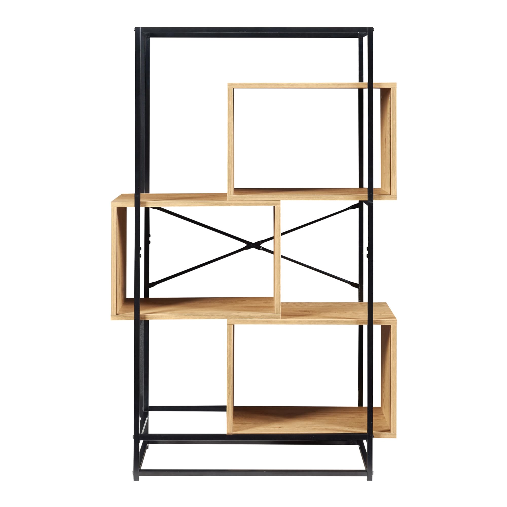 [en.casa] Scaffale da Terra con 3 Scomparti Aperti Libreria Mobile Espositore per Casa Ufficio Negozio 126 x 80 x 33 cm - Effetto Rovere/Nero