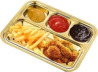 Vista 4 de Paquete de 2 bandejas rectangulares divididas de acero inoxidable, 4 secciones, platos dorados para servir platos llanos para adultos, campistas