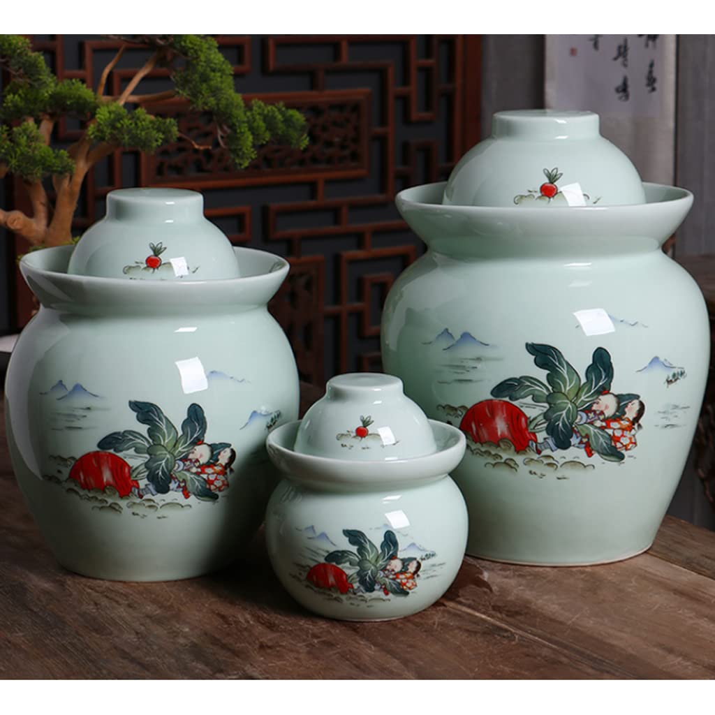 Keramik-Gärgefäß, Traditioneller chinesischer Gärtopf mit Wasserverschluss und Gärspund for Essiggurken(3.5KG)
