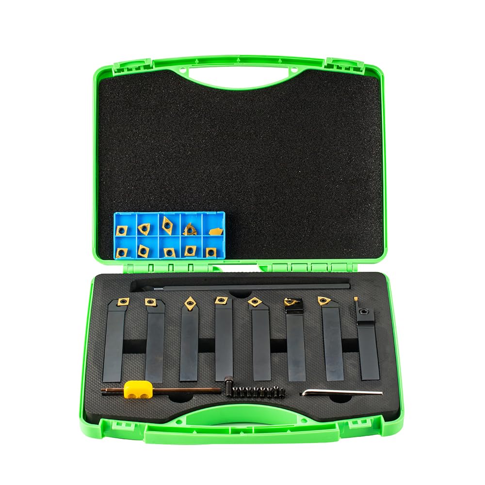 YUFUTOL Indexable Lathe Turning Tool-5/8" Shank 9 Pieces Carbide Turning Tools and Boring Bar,CNC Heavy-Duty Metal Lathe Cutting Tools for Turning