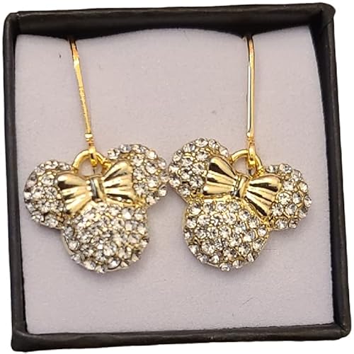 Handmade Golden Bow Mini Stud Inlaid Rhinestone Diamond Inspired Mouse Ears Minnie Disney Earrings For Women #TOP19