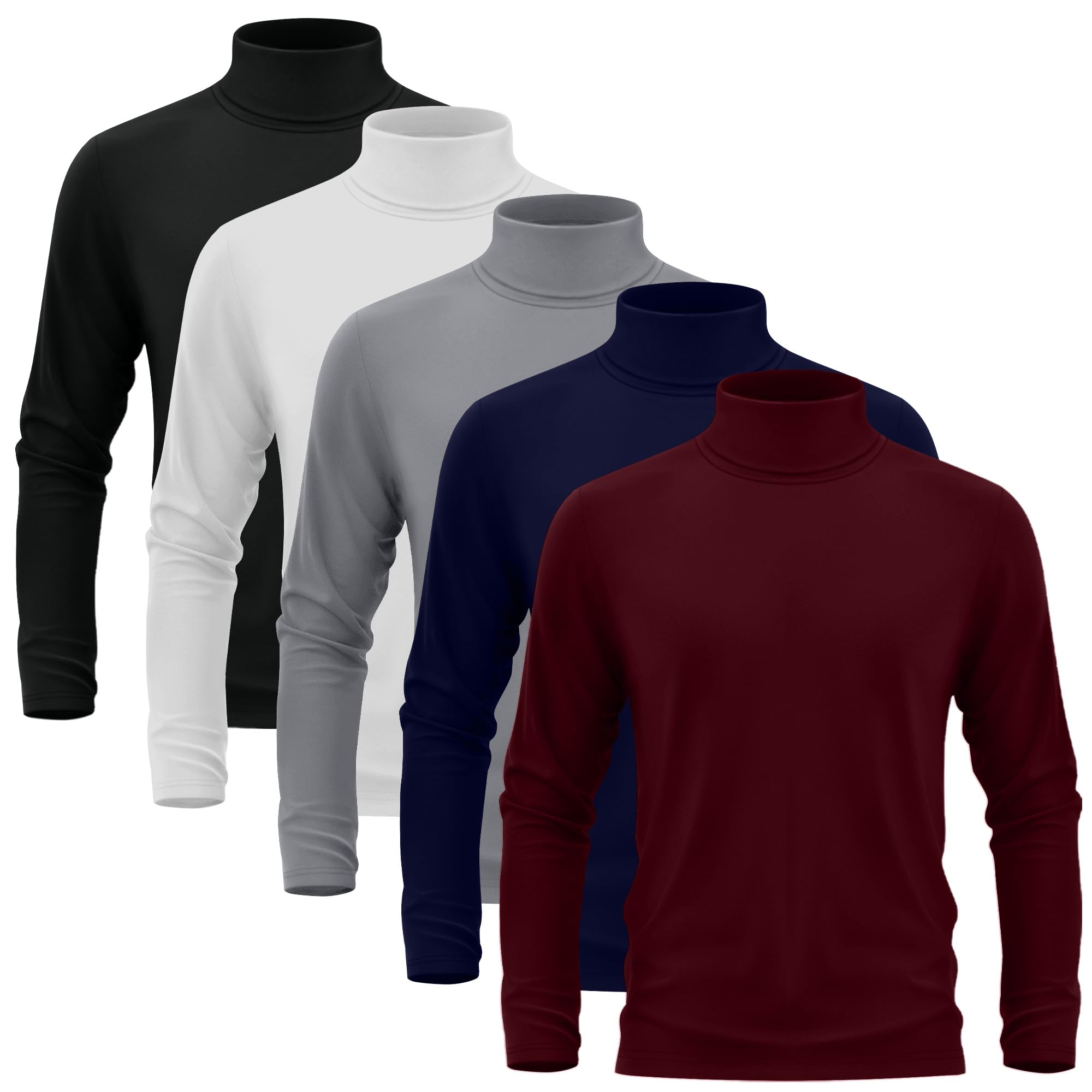 Neer Confezione da 5 magliette da uomo a maniche lunghe grandi e alte a collo alto, maglia termica casual basic leggera