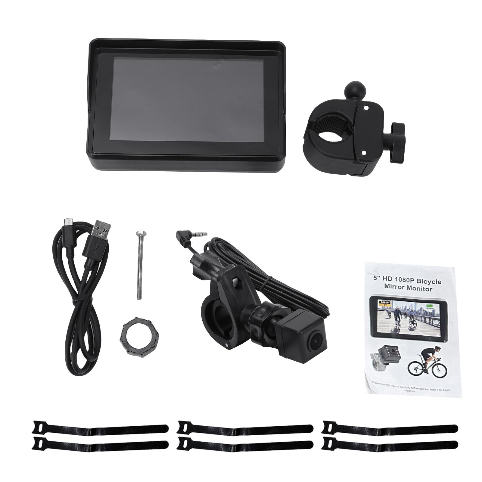 ACOGEDO Bike Rear View Camera System, 5 Inch 1080P HD Monitor with Sunshade and 110 Degree Wide Angle, 10000mAh Battery IP68, for Mountain Road Scooter Cruiser Folding E (Small Square Rear