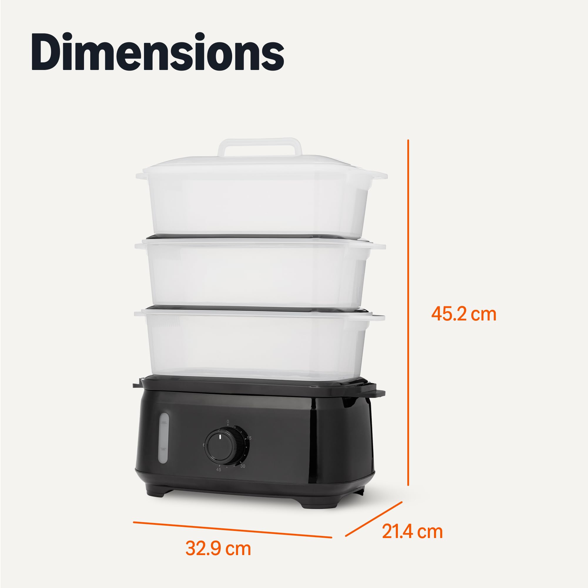 Amazon Basics Vaporizador Eléctrico de Alimentos para Cocinar Verduras con Diseño de 3 Niveles, sin BPA, 9L, 950W, Negro