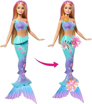Barbie mermaid toys, JDM72, with its surprise bloom feature, color-transitive tail, pearl headband and long blonde hair with pink highlights