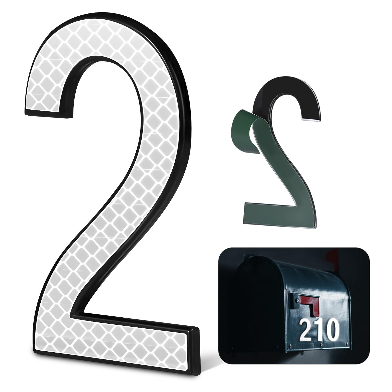 4 Inch Reflective House Numbers for Outside, VONDERSO High-Intensity Reflective Self-adhesive Mailbox Numbers, Durable ABS Base for House Plaques, Mailbox, Yard, Garage – Plaque Number ‘2’