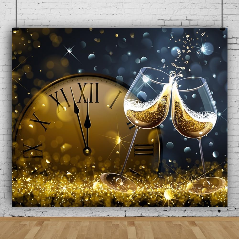 Pnylzzyxh Happy New Year Backdrop 2025 Clock Count Down Firework Champagne Background for Family Eve Party Decoration Supplies Kids Adults Photo Shoot